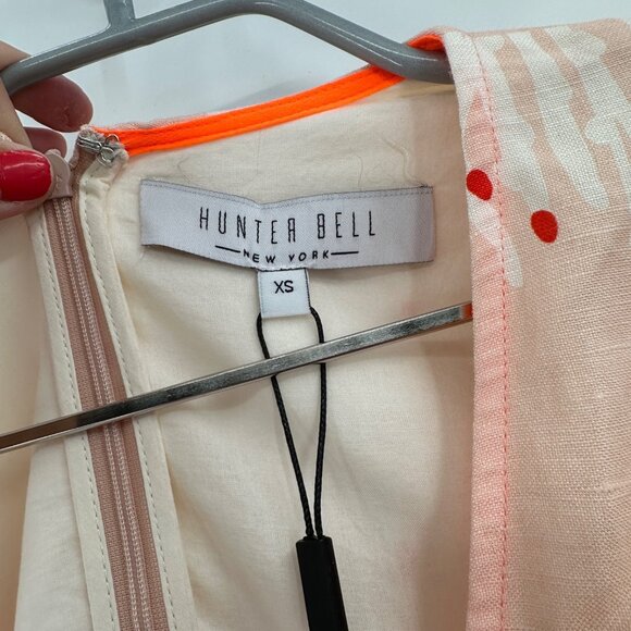 Hunter Bell Abstract Coral Palmer Linen Maxi Dress size XS Puff Sleeve Tiered - Picture 8 of 16